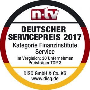 ACCEDO erhält Bester Service Finanzinsitute Auszeichnung. Deutscher Servicepreis 2017.